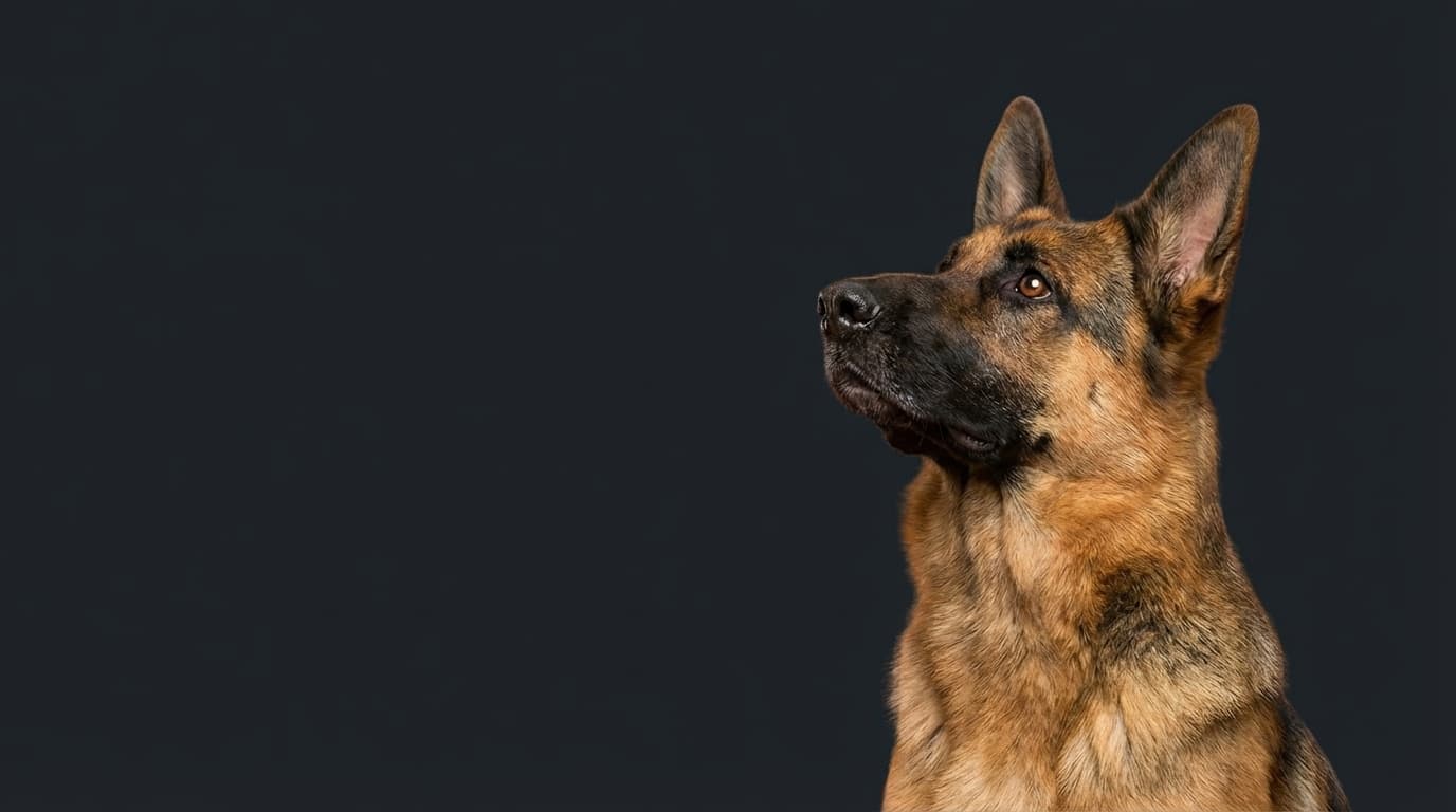 German shepherd in a cozy evening yard