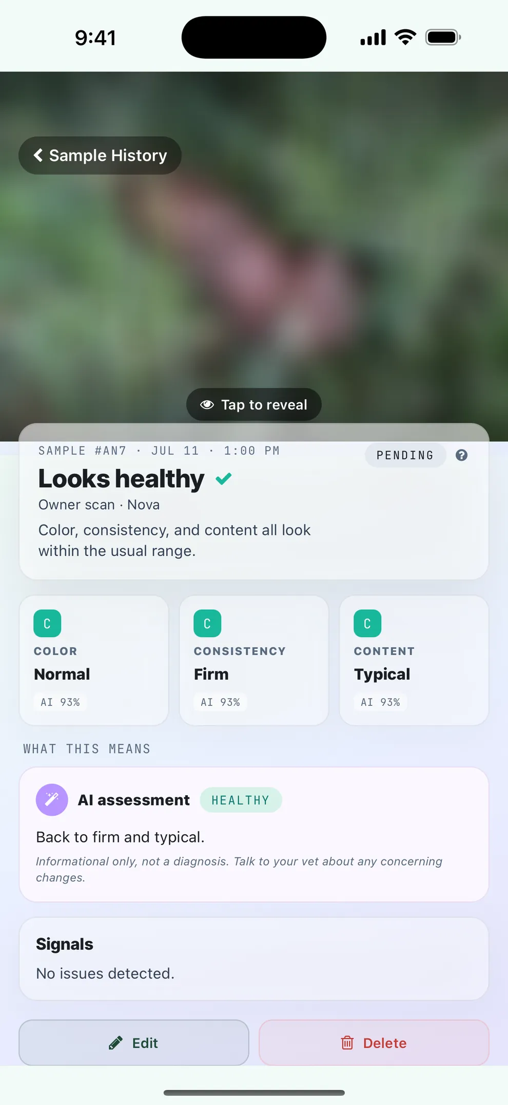 InsightScoop wellness dashboard showing stool analysis