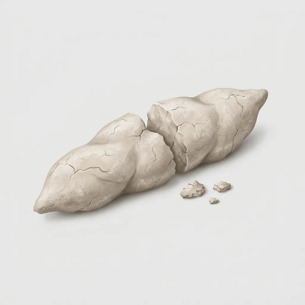 Reference illustration: bone-pale chalky stool, dry and broken apart