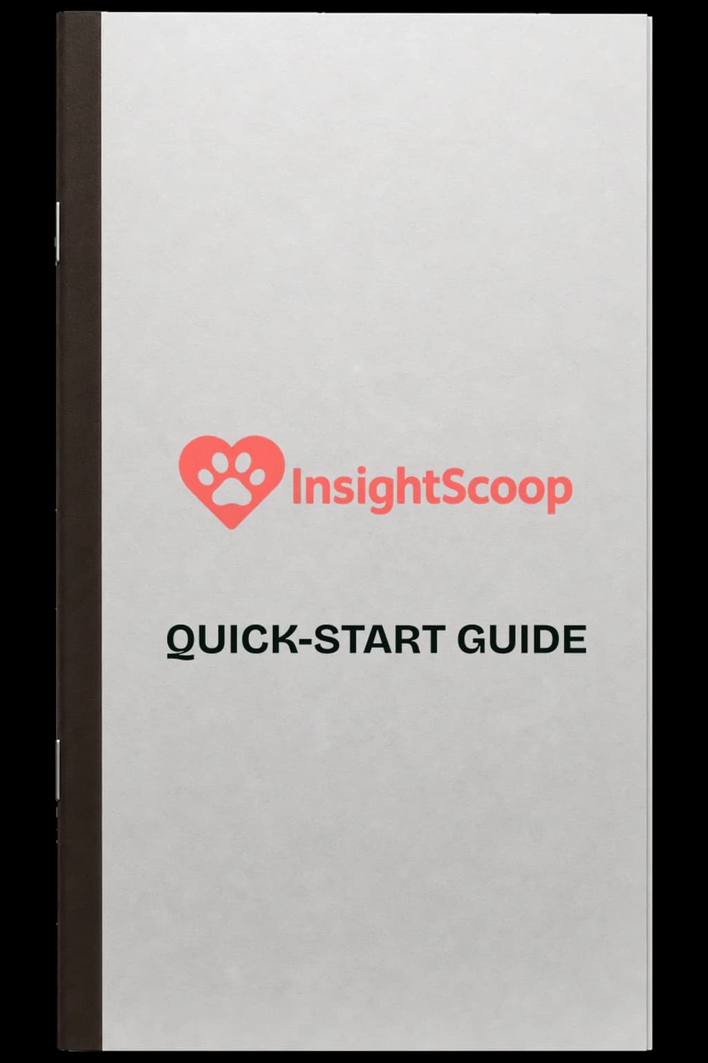 Printed InsightScoop quick-start guide booklet with the logo on the cover