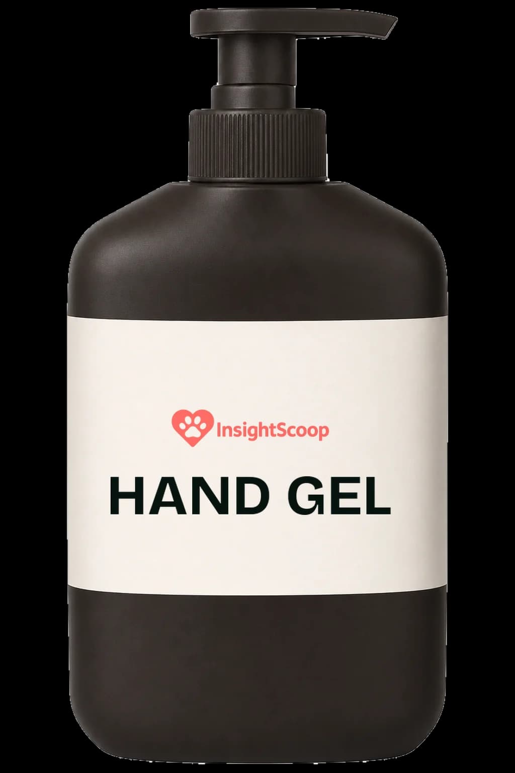 Black InsightScoop hand sanitizer gel pump bottle with the logo on the label
